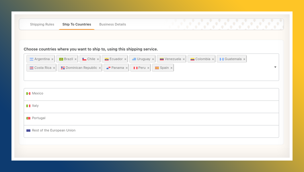 Configure countries