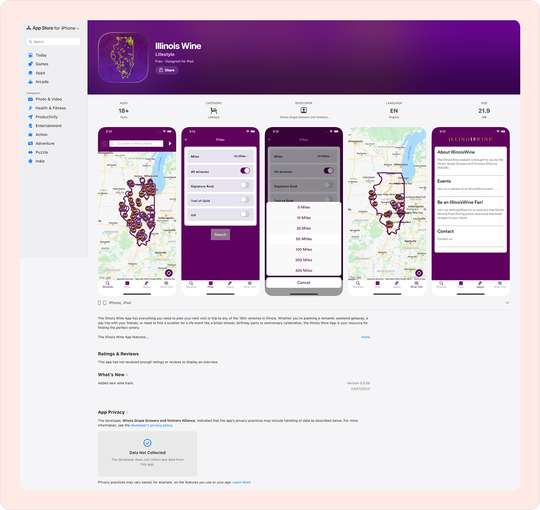 Illinois Winery – Hybrid Mobile App