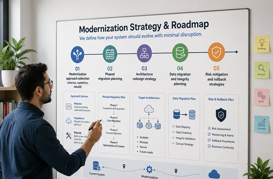 System Modernization Overview Graphics Legacy System Modernization Service | Webgarh Solutions